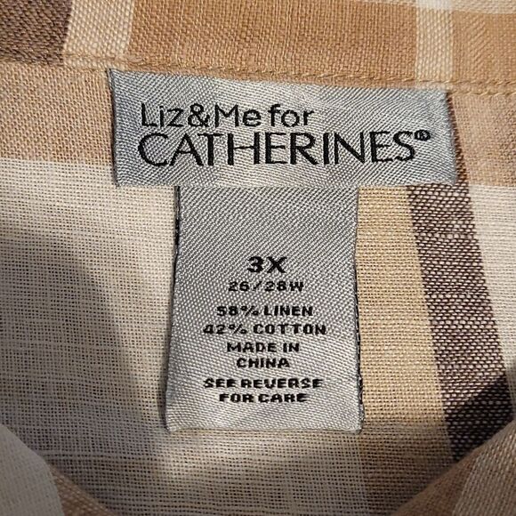 Liz & Me plaid Linen Cotton blend‎ button up shirt - Picture 4 of 5